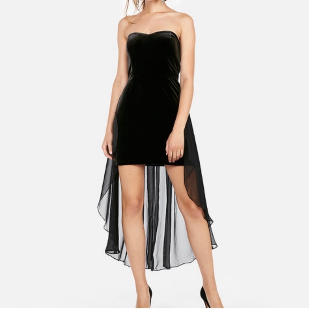 EXPRESS black velvet cocktail dress with chiffon over skirt